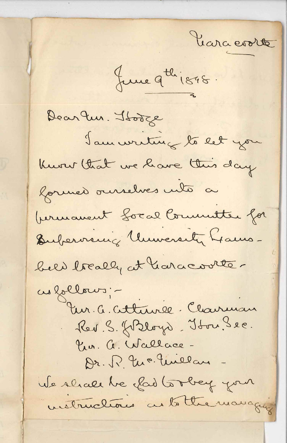 Reverend S J Bloyd - Naracoorte - Forming Committee at Naracoorte