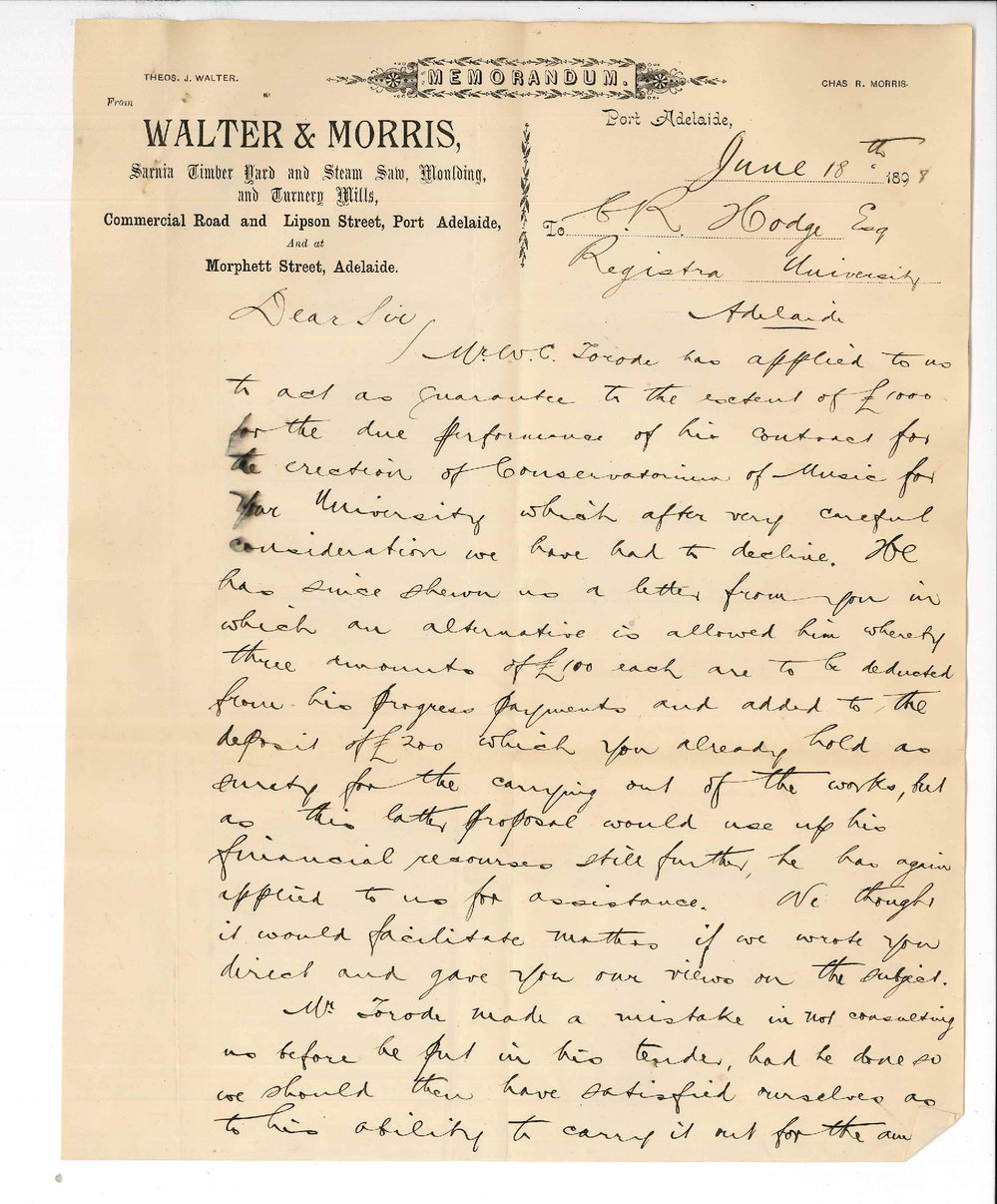 Walter and Morris - Port Adelaide - Explaining why they cannot assist Walter C Torode