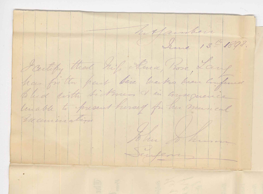 Convent of Mercy - Mount Gambier - Alma R Langs request to withdraw from Primary owing to illness