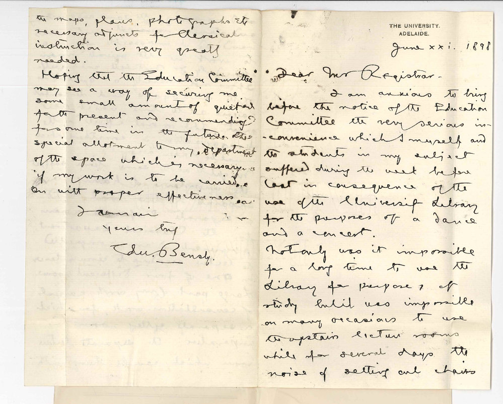 Professor Edward von Blomberg Bensley - Complaining of inconvenience and worry caused by students Ball and Concert etc