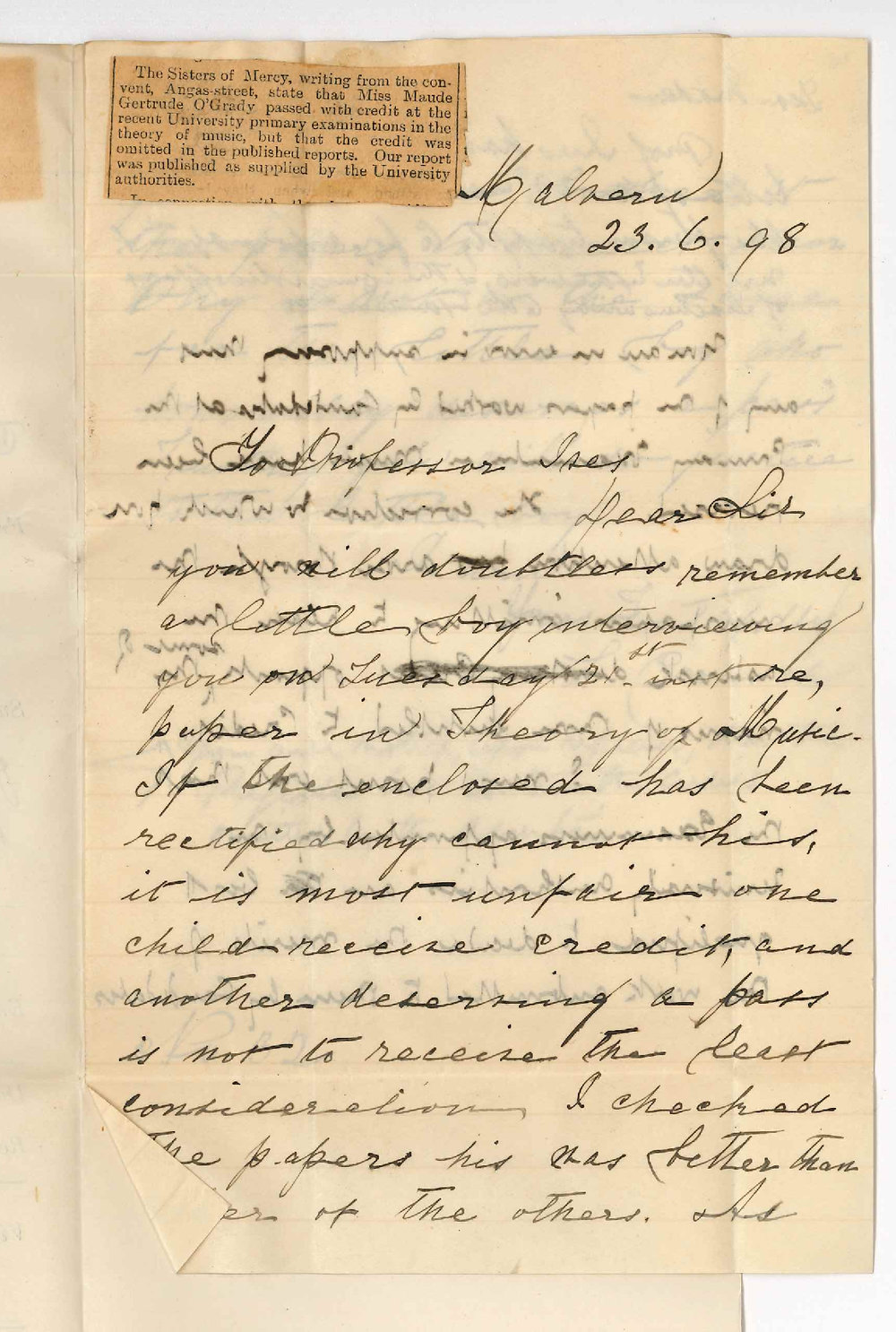 Mrs Cornock - Malvern - Concerning the failure of No 32 Primary Exam