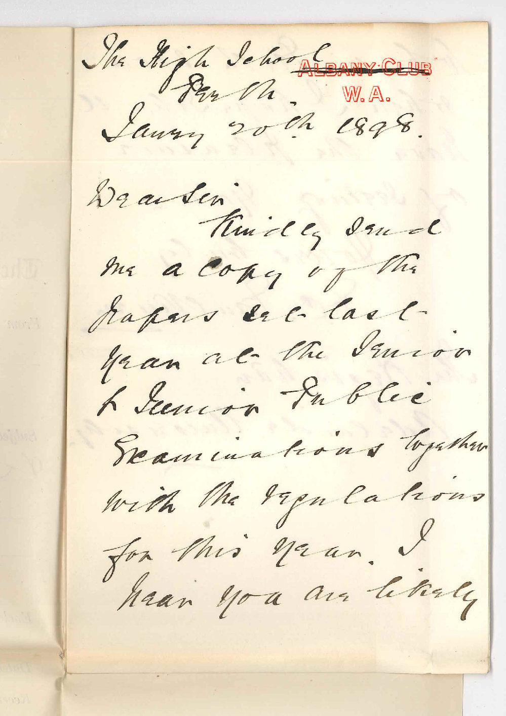 F C Faulkner - Perth - Request for Junior and Senior Exam Papers