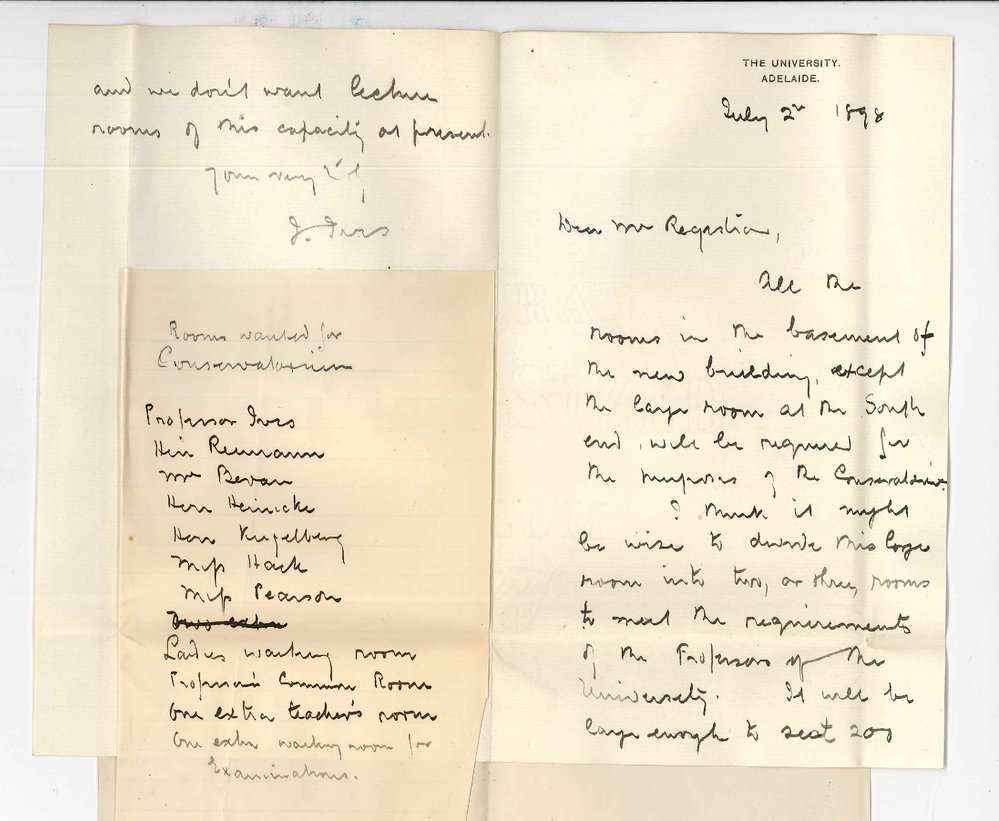 Professor Joshua Ives - Concerning a room in the Conservatorium for use of Professors