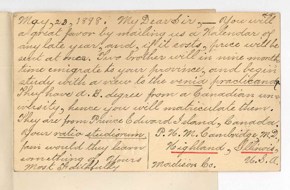 P H M Cambridge - Highland Illinois USA - Request for Calendar