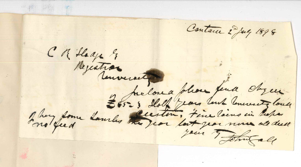 John Gall - Cantara - Enclosing cheque for half years rent