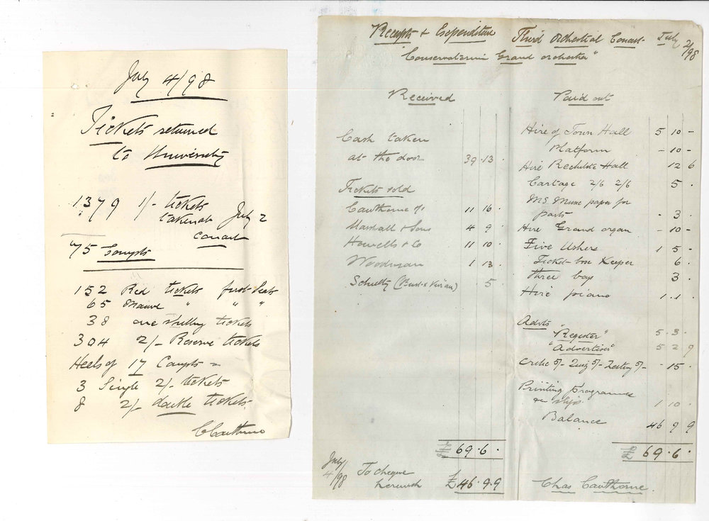 Charles Cawthorne - Adelaide - Statement Balance Sheet of 3rd Orchestral Concert