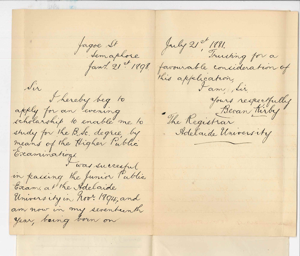 Bevan Kirby - Semaphore - Application for Evening Scholarship