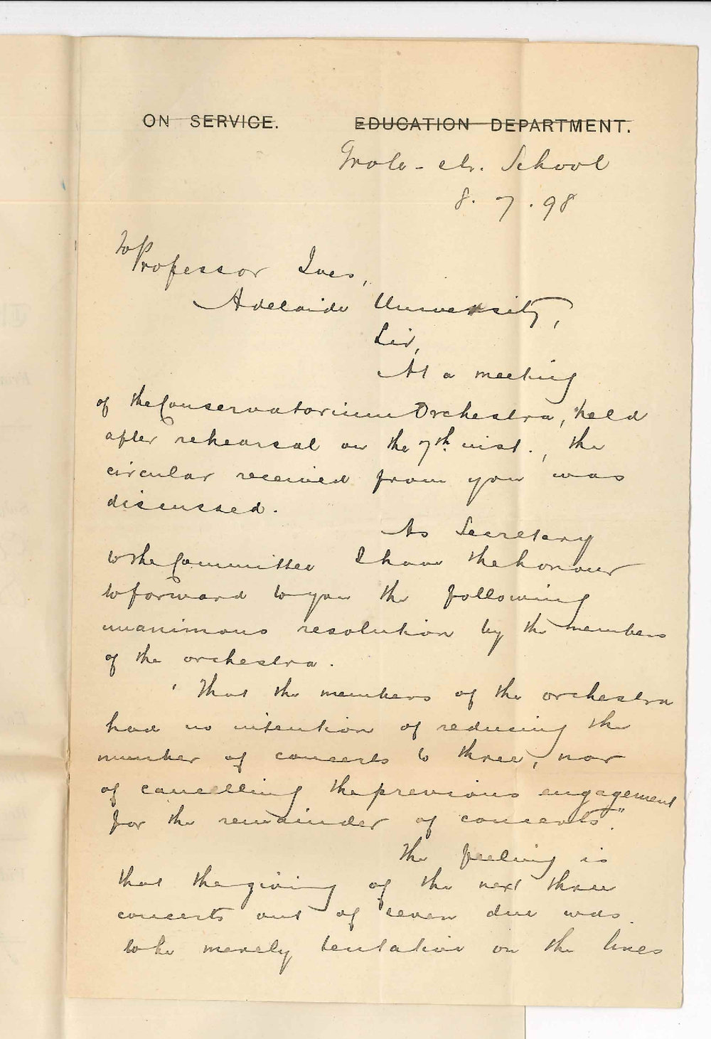 William J McBride - Grote Street School - Concerning the Conservatorium Orchestra