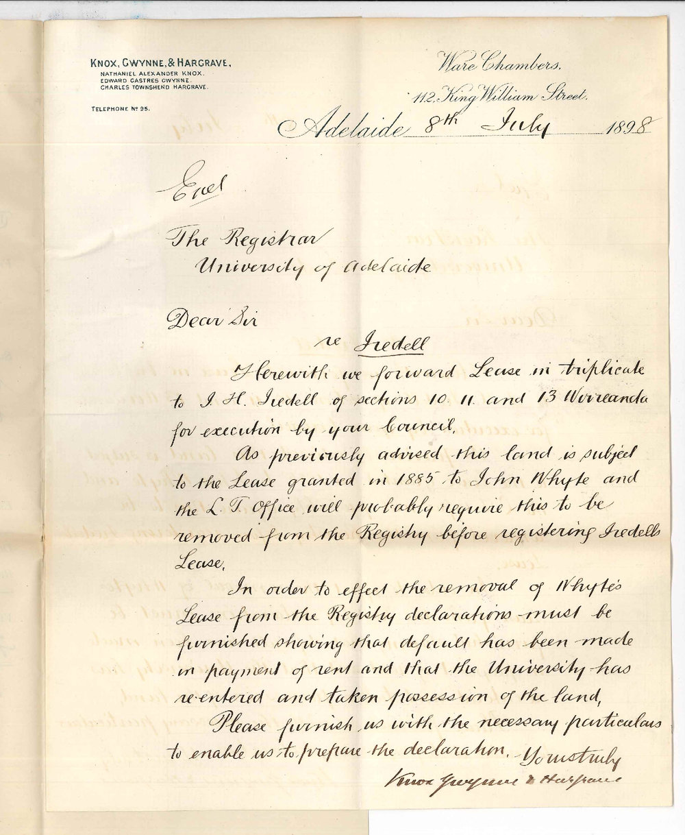 Knox Gwynne and Hargrave - Concerning Iredells lease of Wirreanda lands