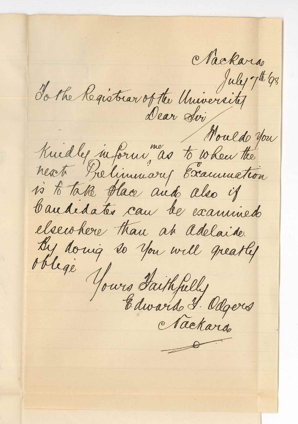 Edward T Odgers - Nackard - Date of next Preliminary Exam