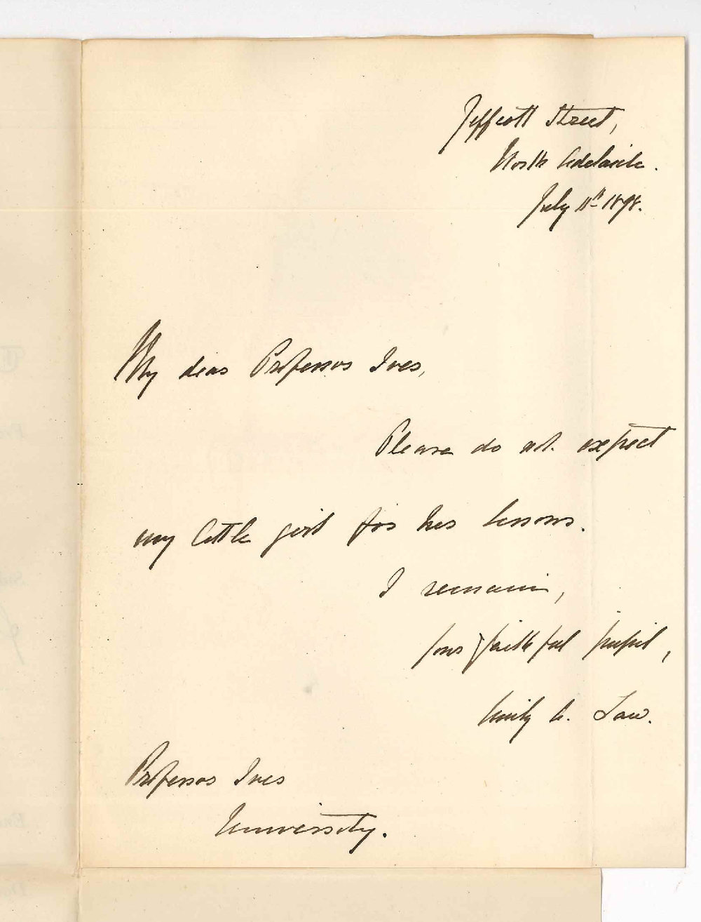 Mrs Law - North Adelaide - Withdrawing daughter from Conservatorium