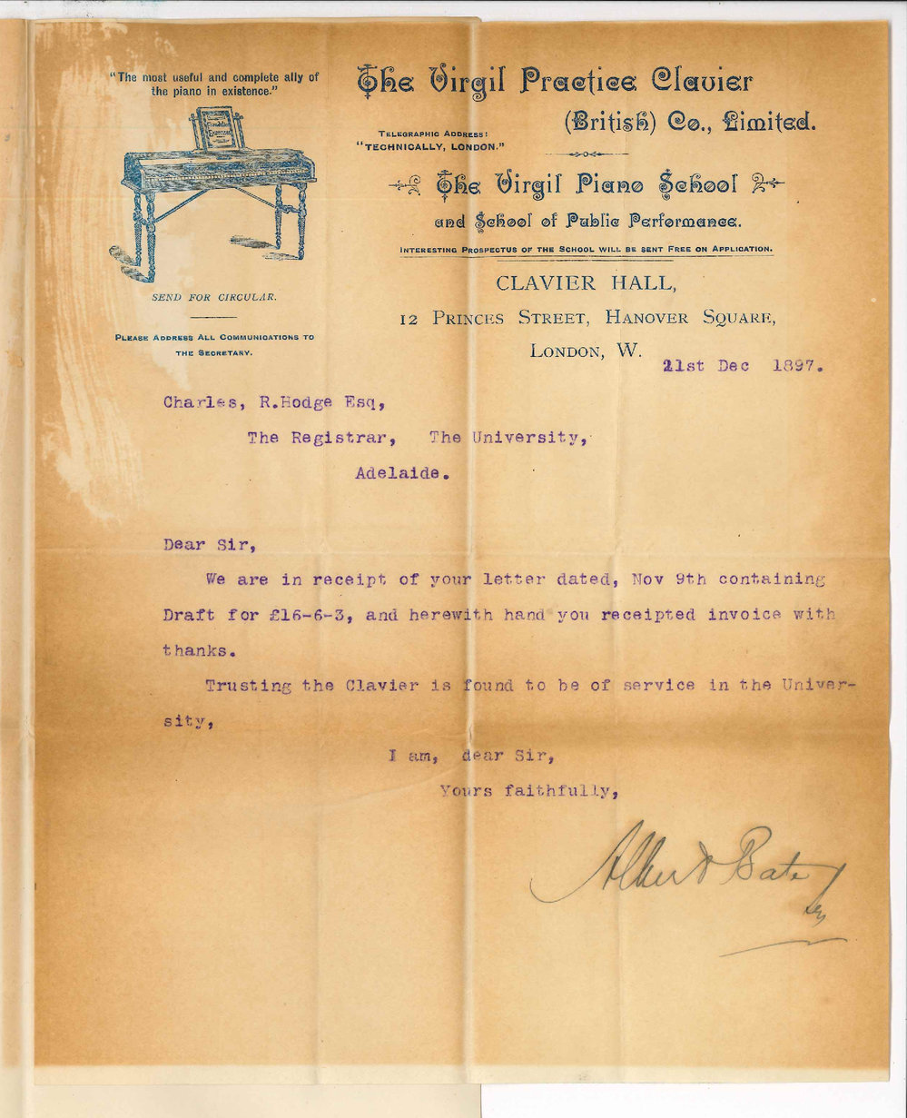 Albert Bate - Virgil Practice Clavier - British Company Limited London - Acknowledging Cheque and returning receipt