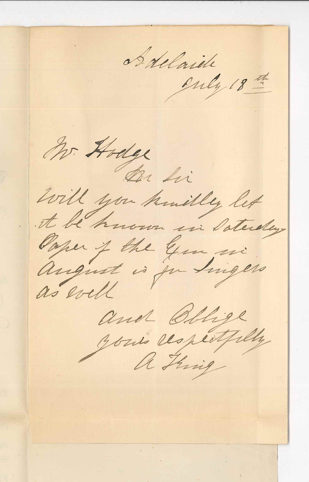 A King - Adelaide - Is Exam in August for Singers as well