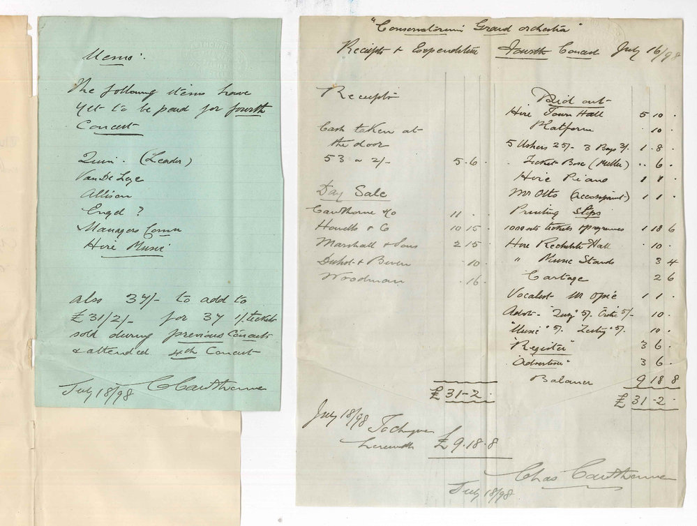 Charles Cawthorne - Adelaide - Balance sheet and accounts for fourth orchestral concert