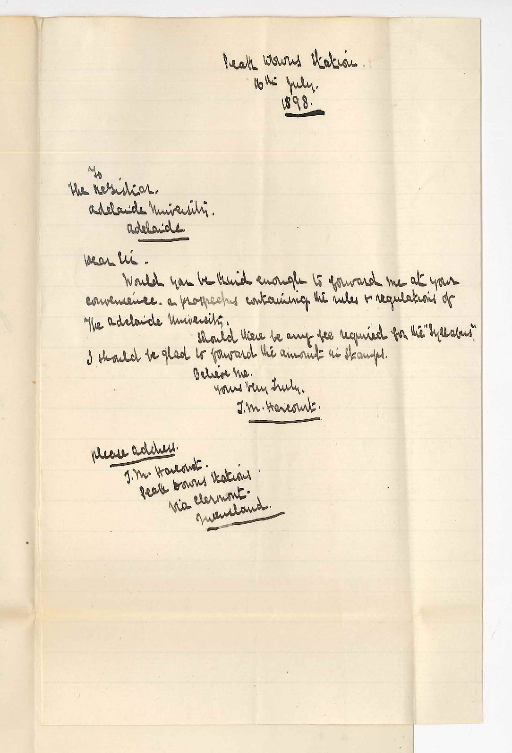 T M Harcourt - Peake Downs Station Queensland - Request for Calendar