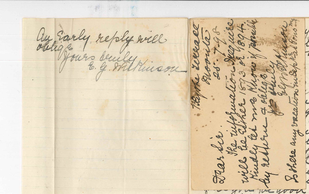 Mrs Wilkinson - Moonta - Request for Music Pamphlet