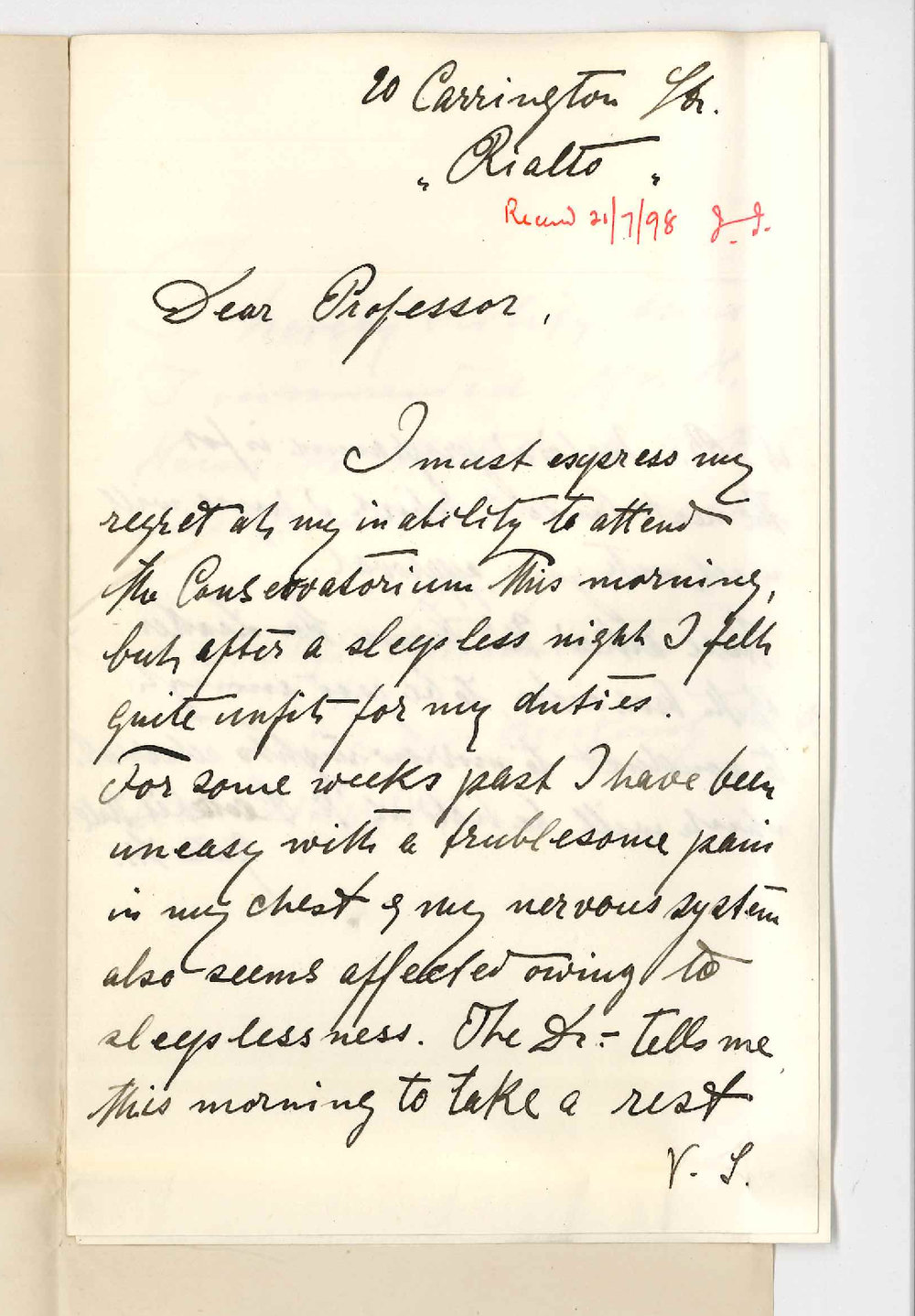 Hermann Heinicke - Carrington Street - Unable to attend to duties owing to illness