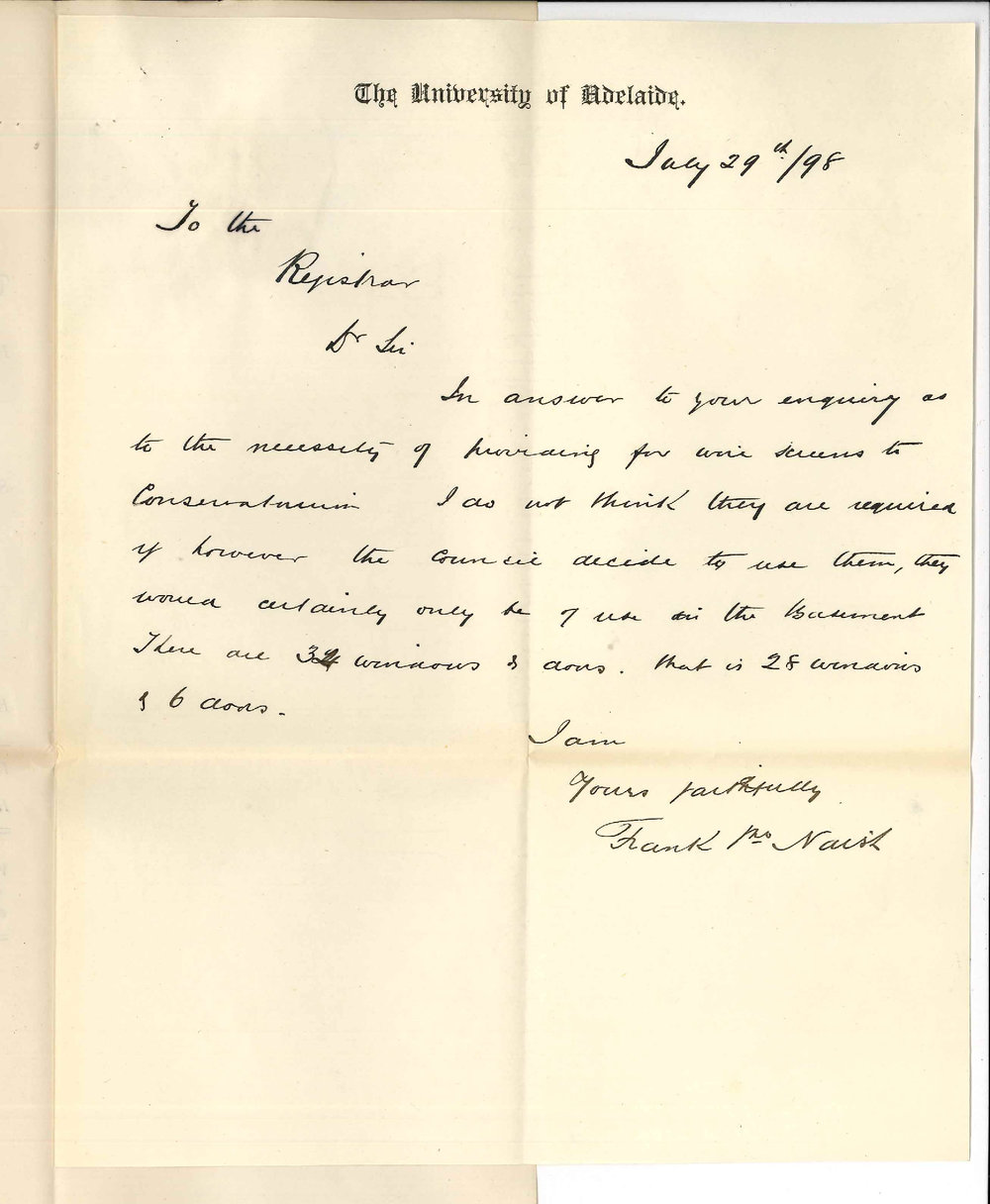 Frank John Naish - Adelaide - Report re wire blind windows