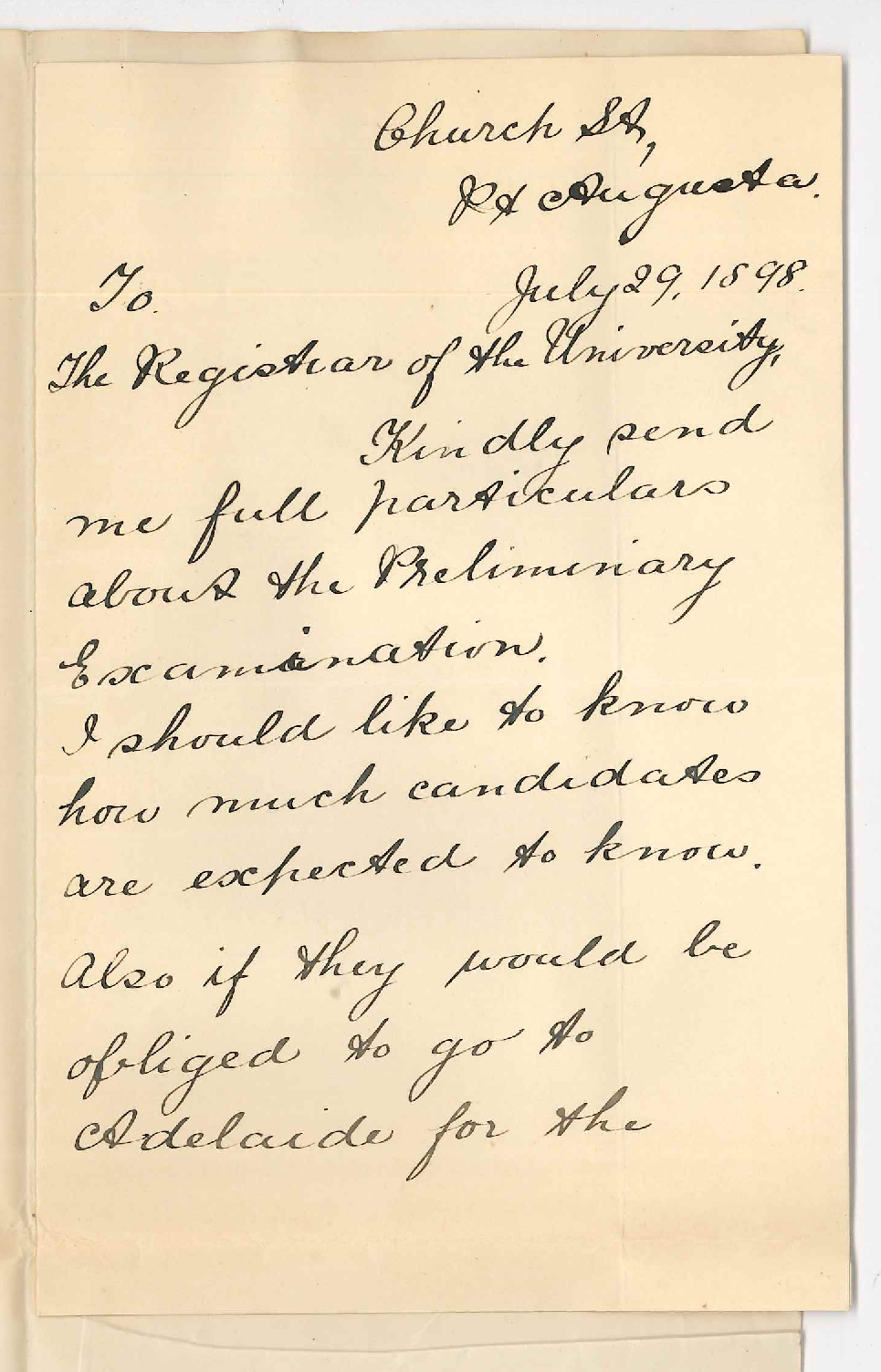 Miss E Goodhart - Port Augusta - Particulars of Preliminary Examination