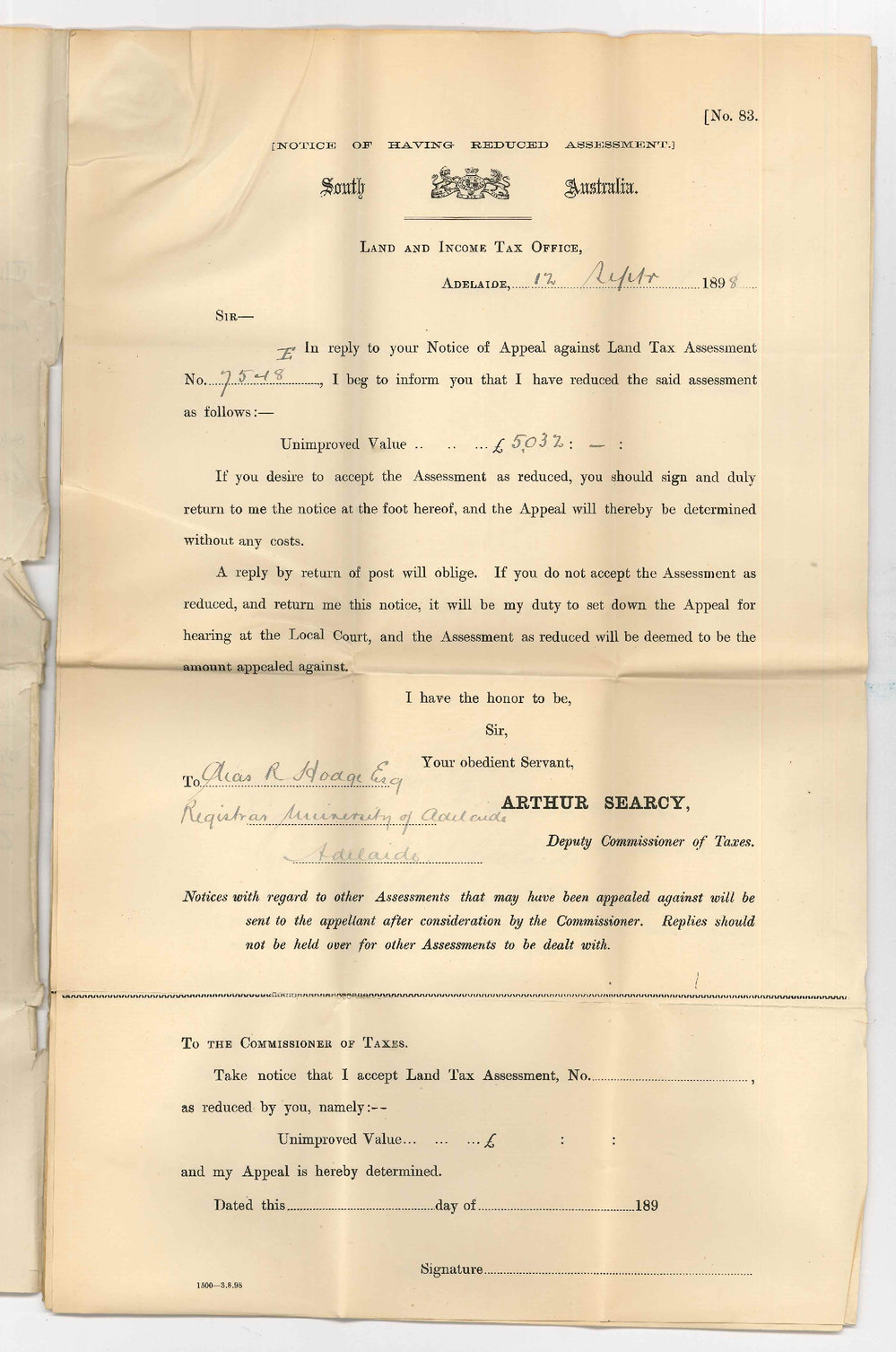 Commissioner of Taxes - Appeal against Land Tax Assessment