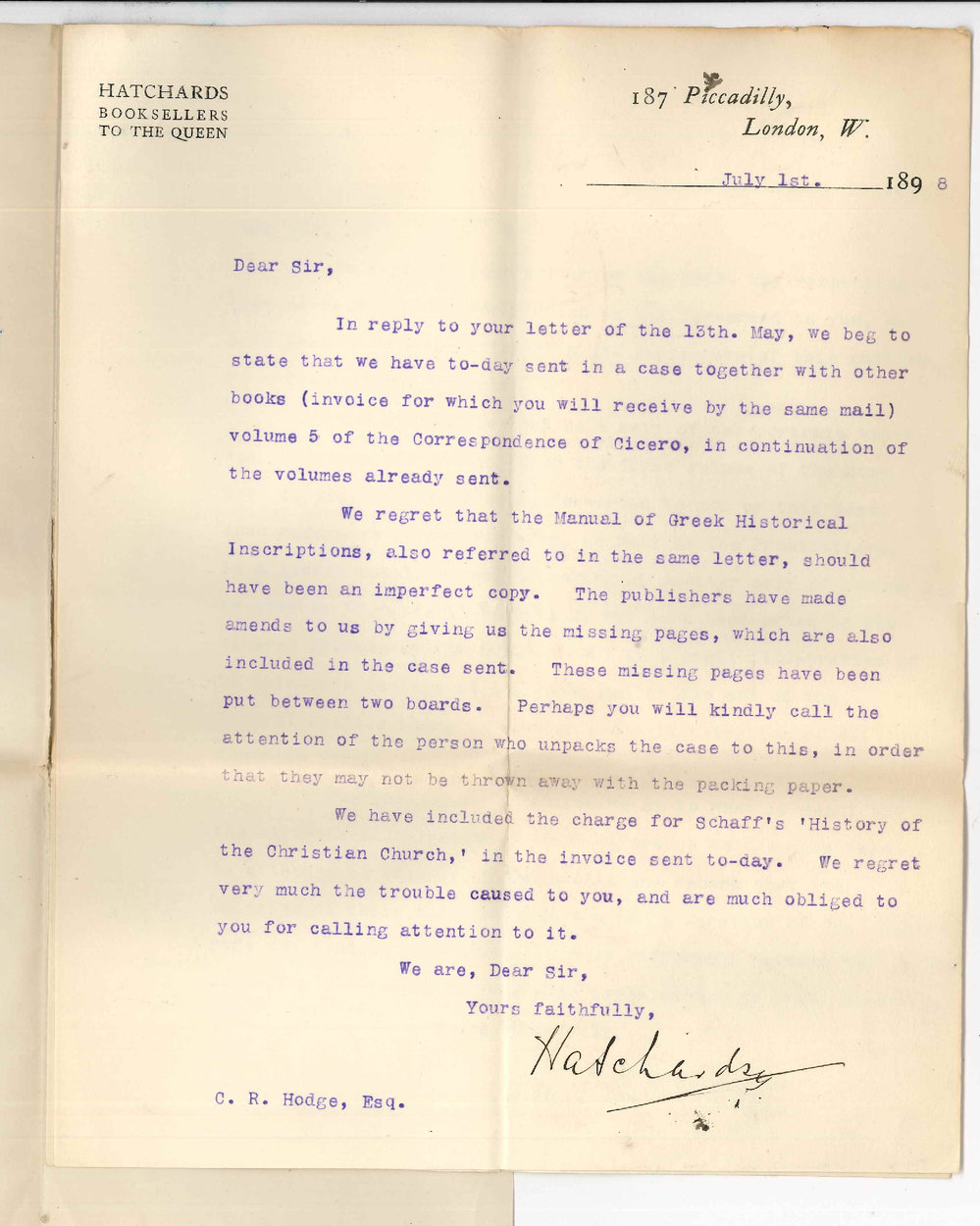 Hatchards - London - Barr Smith Library Books