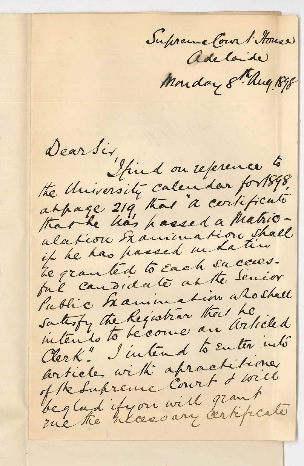 Thomas Slaney Poole - Supreme Court - Request for another Senior Public Certificate 1889