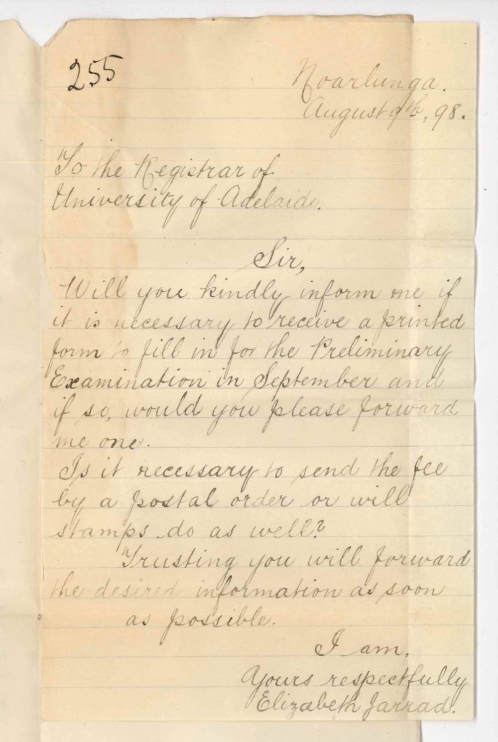 Elizabeth Jarrad - Noarlunga - Preliminary Exam