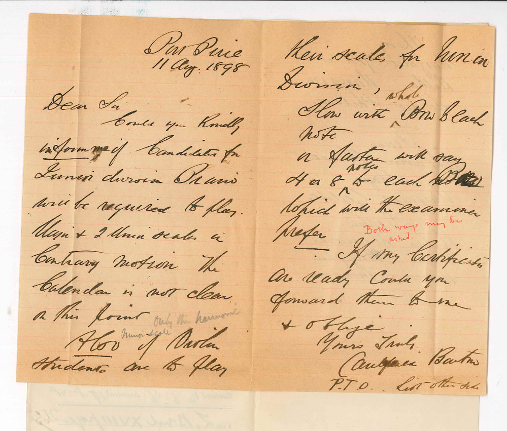 Caulfield Barton - Port Pirie - Junior Piano and Violin - Request for Music Candidates Certificates