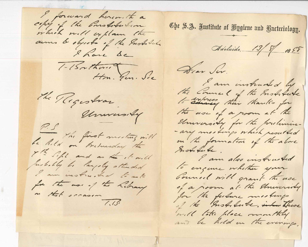 Dr Thomas Borthwick - Honorary General Secretary - Institute of Bacteriology - Thanking Council for use of room - asking to use one for future meetings