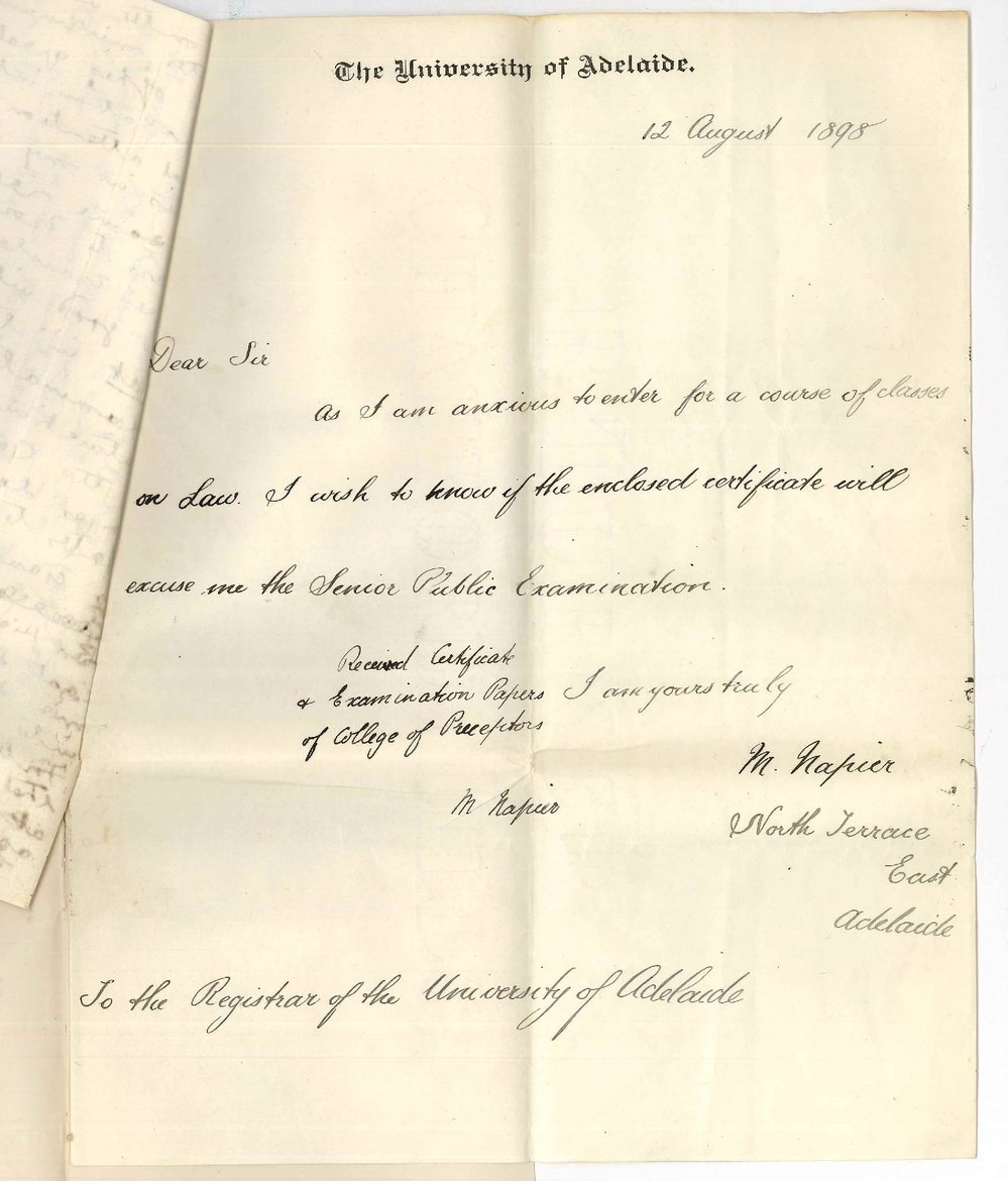 M Napier - Wishes to know whether the enclosed Certificate will excuse him the Senior Public Exam