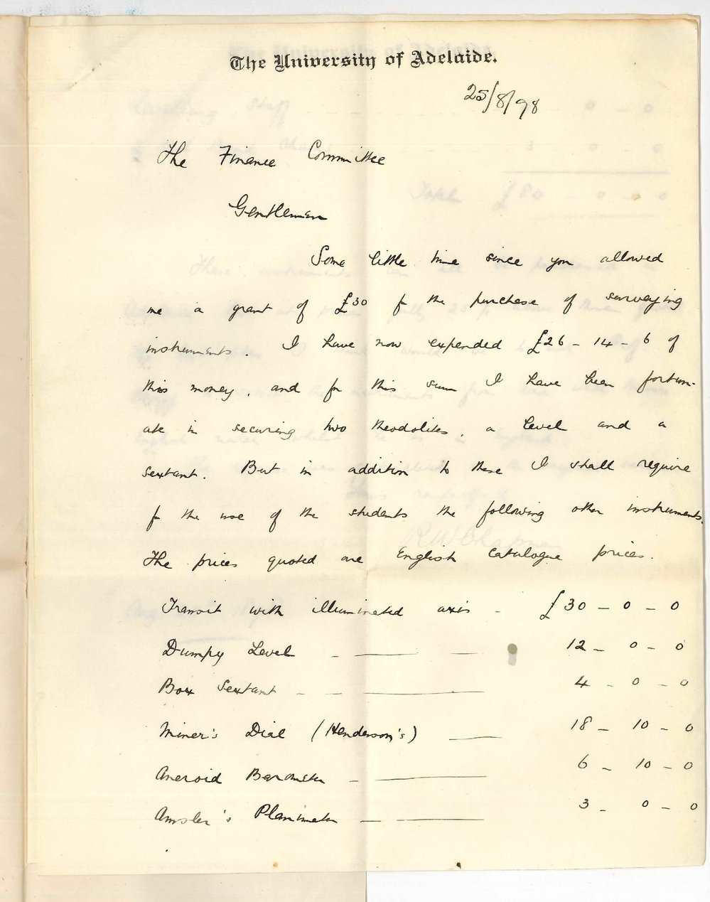 Robert William Chapman - Grant of &pound;80 for Mining School