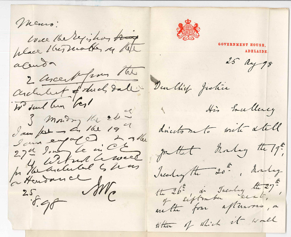Edward William Wallington - Private Secretary - Government House - To the Chancellor - When it will be convenient for His Excellency to lay Foundation Stone of the Conservatorium