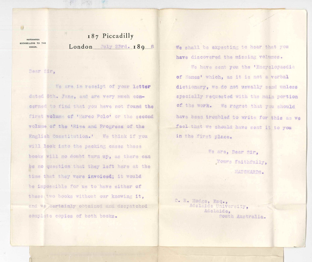 Hatchards - London - Re volumes alleged to be missing