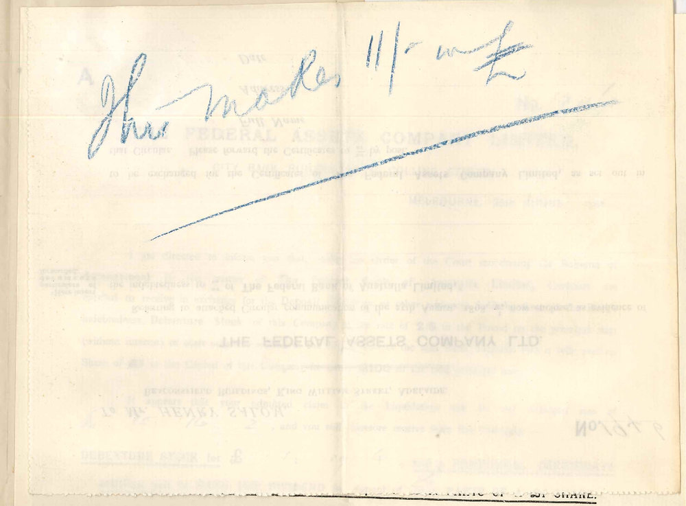 R E Jacomb - Federal Assets Company Limited - Melbourne - Federal Bank Liquidation Dividend