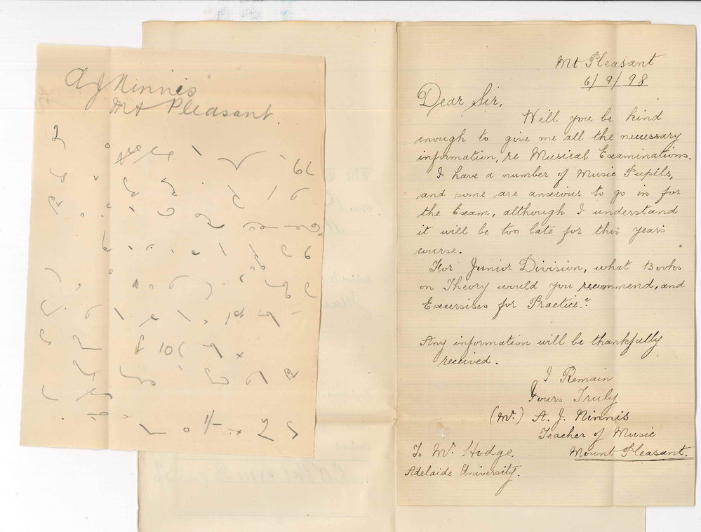 A J Ninnis - Mount Pleasant - Re Musical Examinations Junior Theory and Practice