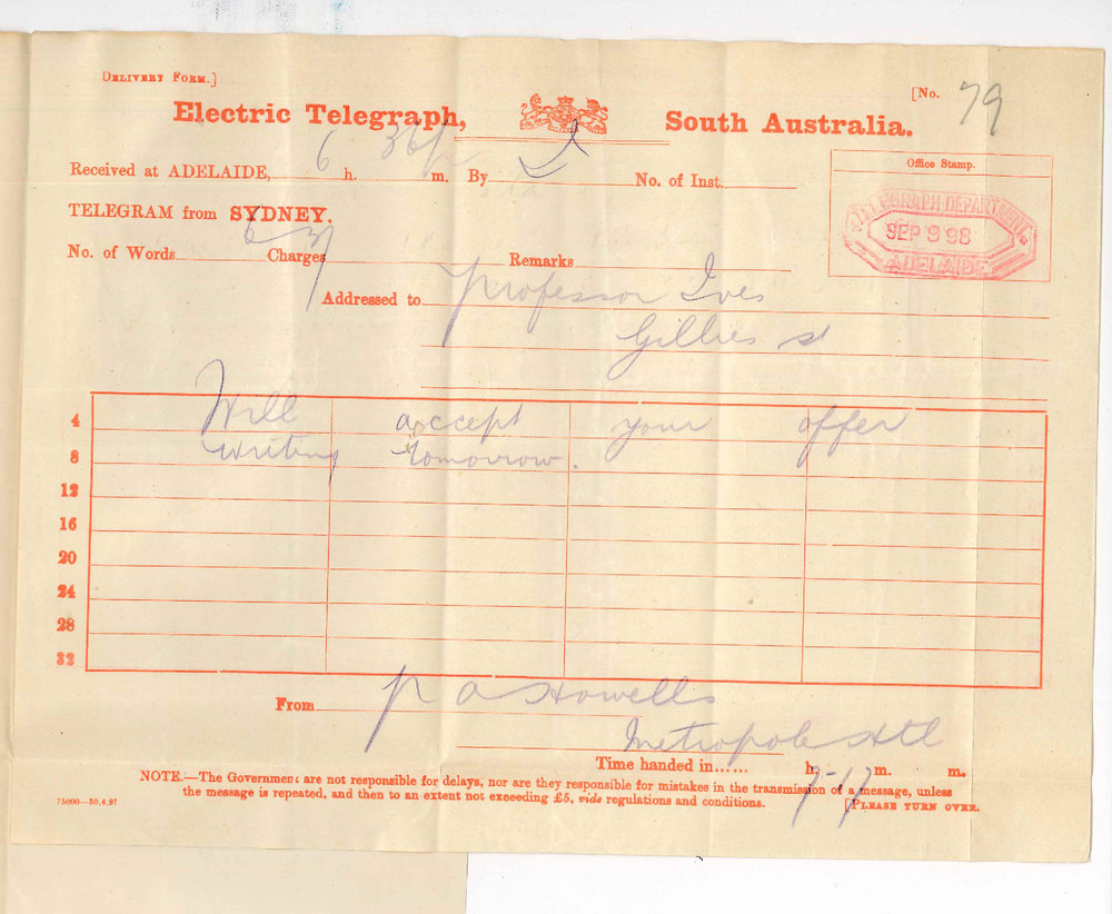 P A Howells - Hotel Metropole Sydney - Orchestra accepting offer to cooperate with Madame Sherwin