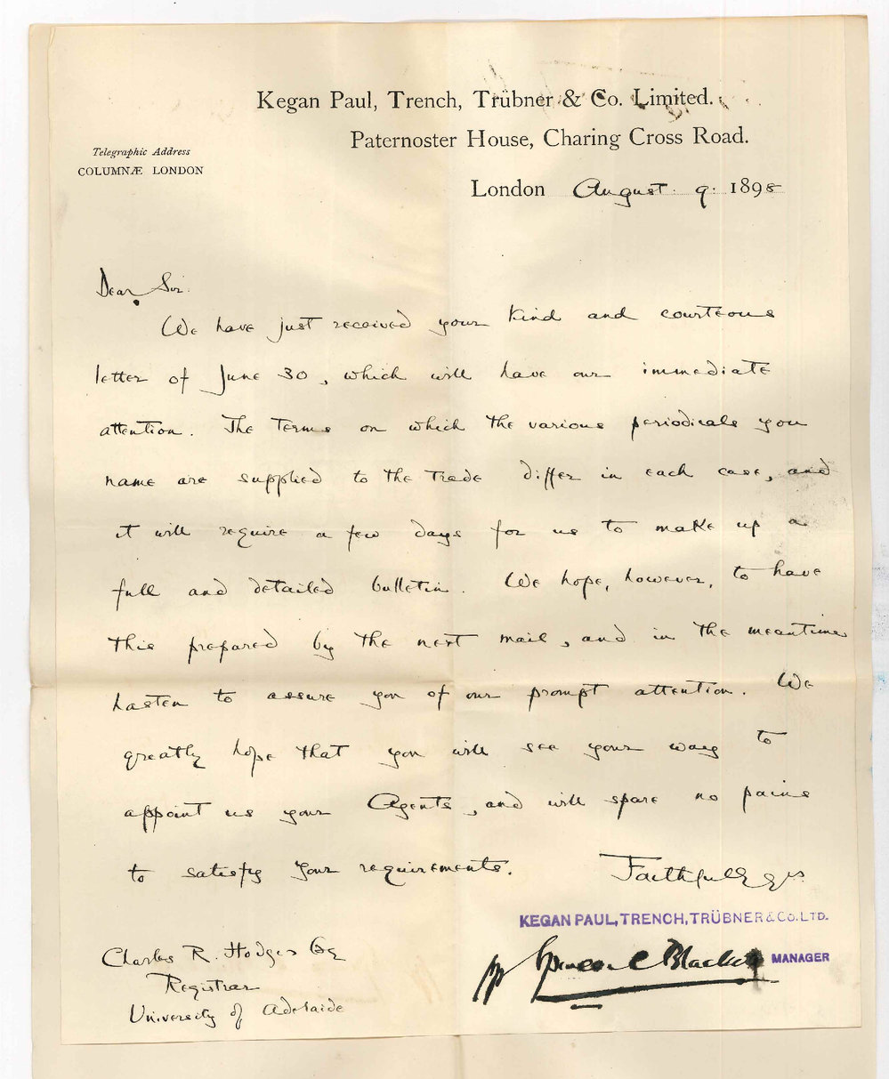 Kegan Paul Trench Trubner and Company Limited - London - Terms of Agency for supply of books