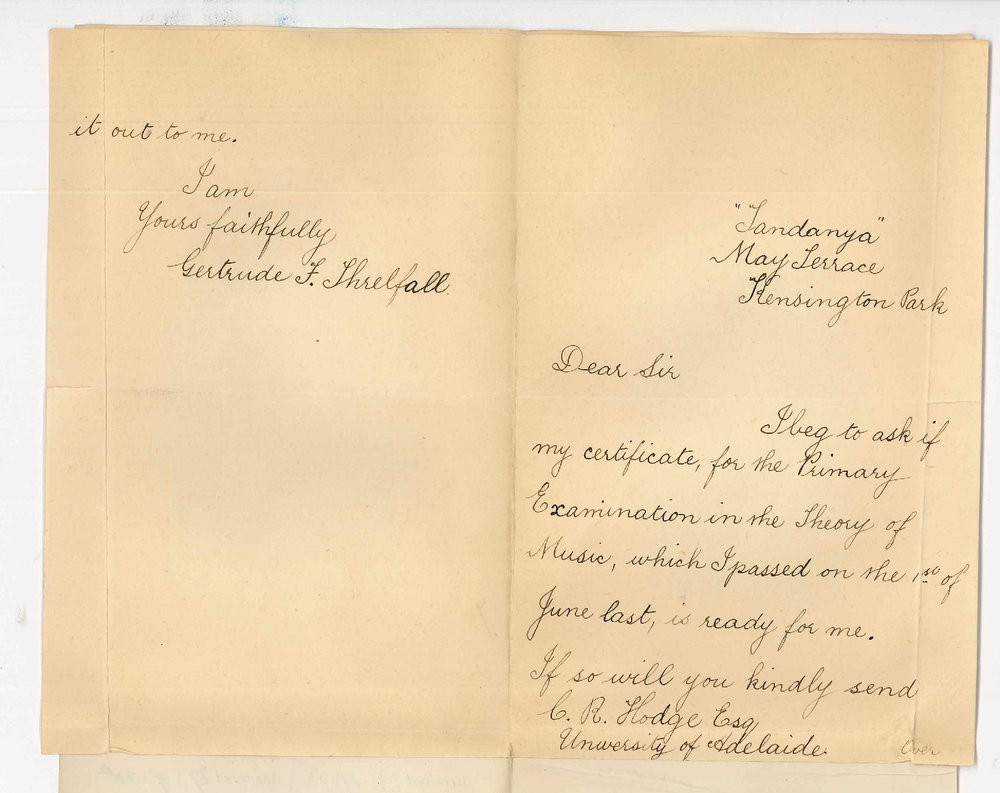 Miss Gertrude Fanny Threlfall - Kensington Park - Certificate for Primary Examination