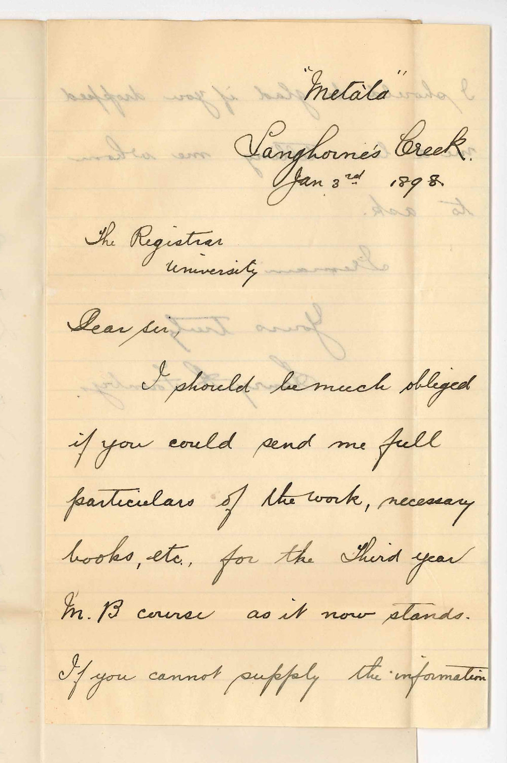 Henry Harper Formby - Langhornes Creek - Particulars 3rd Year MB Course