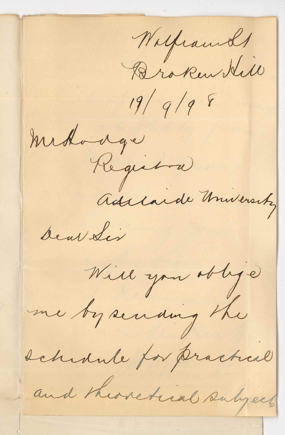 Miss H M Paul  - Broken Hill - Schedule for Practice and Theoretical Subjects for 1898