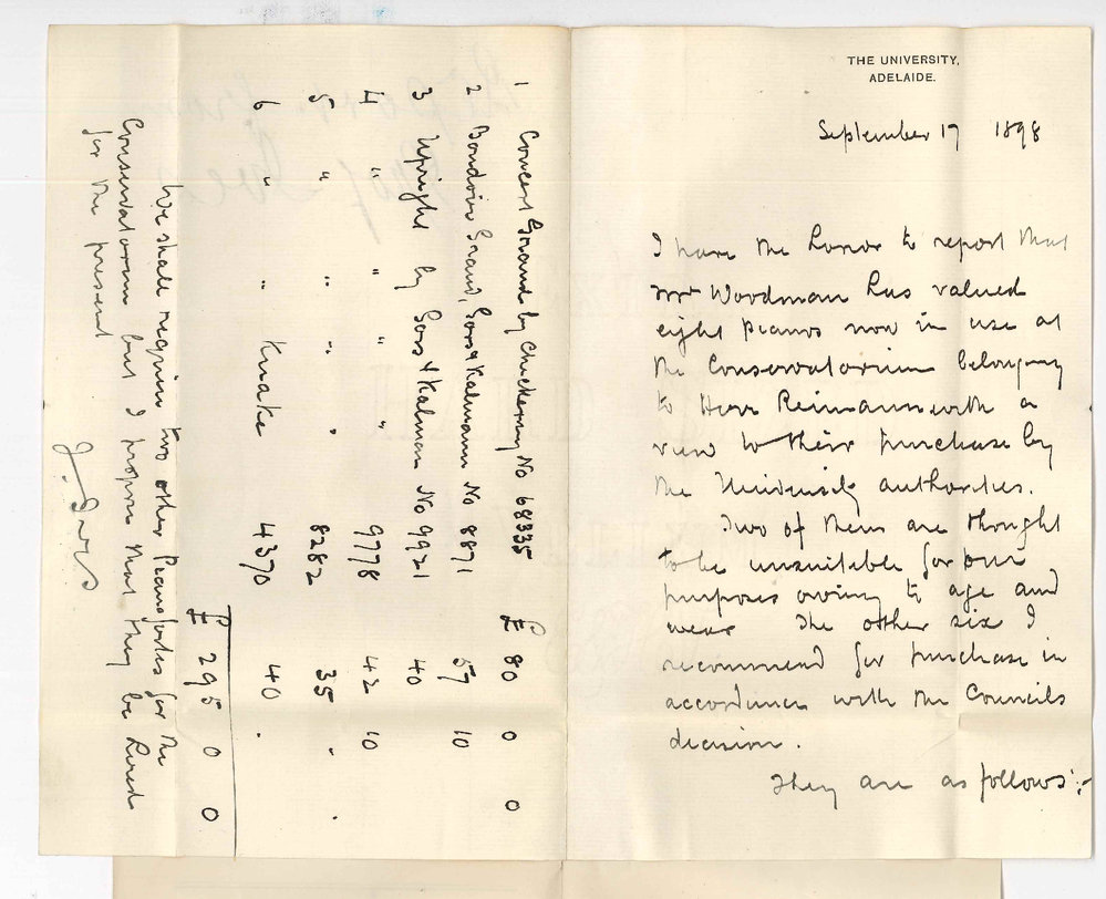 Professor Joshua Ives - Report Mr Woodman has valued pianos at Conservatorium