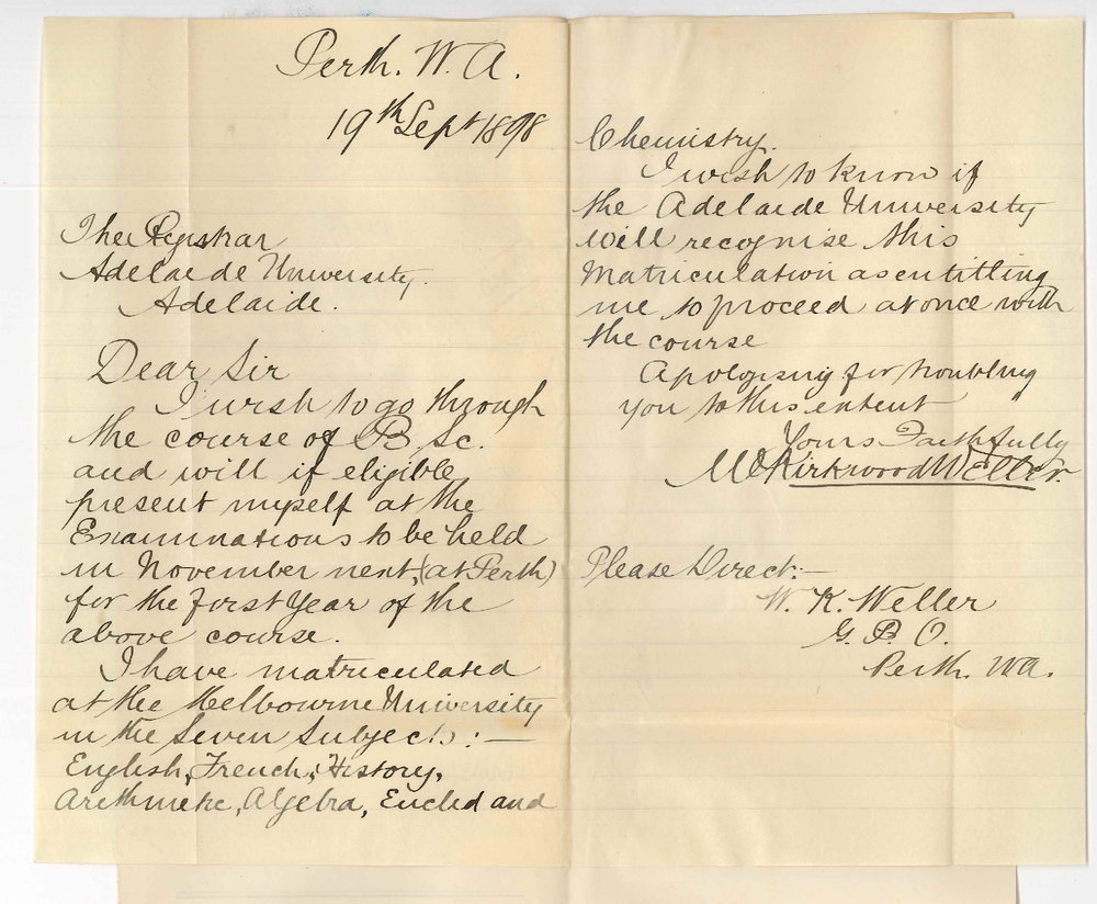 W Kirkwood Weller - Perth Western Australia - BSc Degree