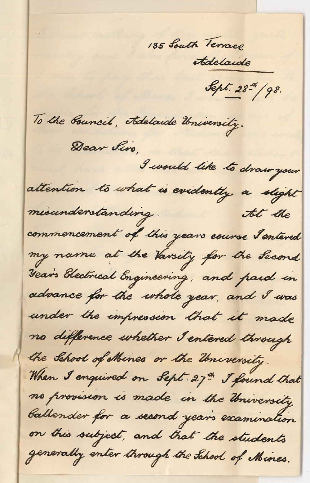 D Eardley McLaren - Adelaide - Fees paid for Electrical Engineering 2nd Year