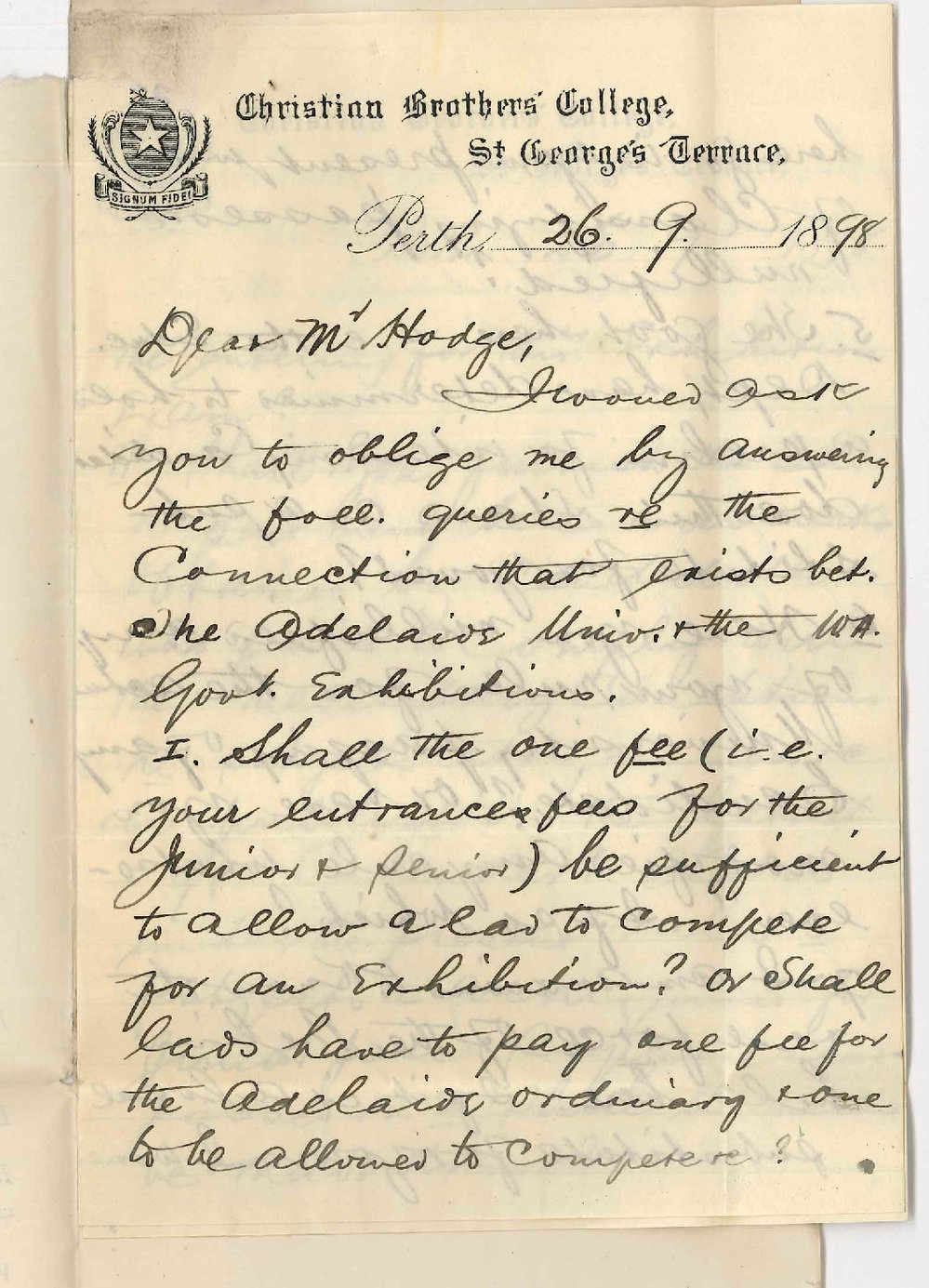 Reverend W G Culligan - Perth - Connection existing between Adelaide University and WA Government Exhibitions