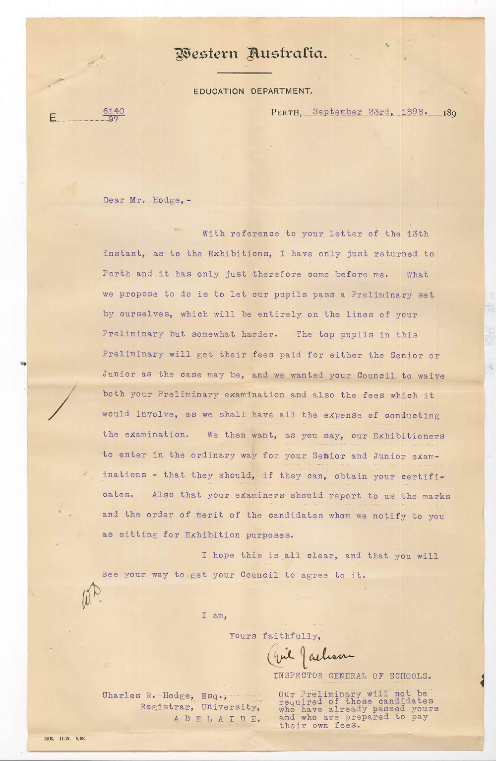 Cyril Jackson - Inspector General of Schools - Perth Western Australia - Exhibition