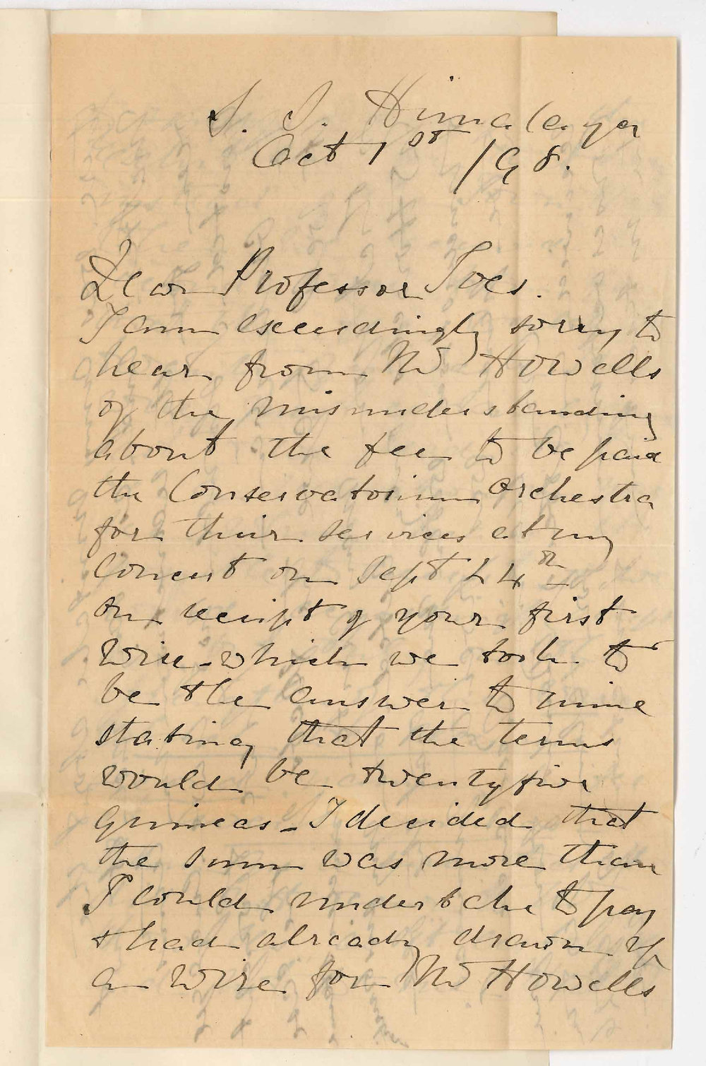 Madame Amy Sherwin - SS Himalaya - Fees to Conservatorium Orchestra