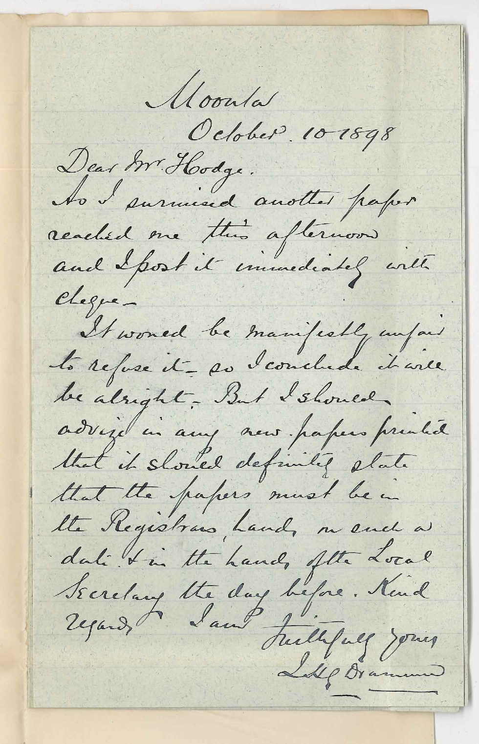 Dr J H G Drummond - Moonta - Re Practical Exam Music - Another Entry in Practical Exam