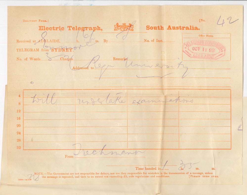 Trechmann - Enmore Sydney - Will act as Examiner