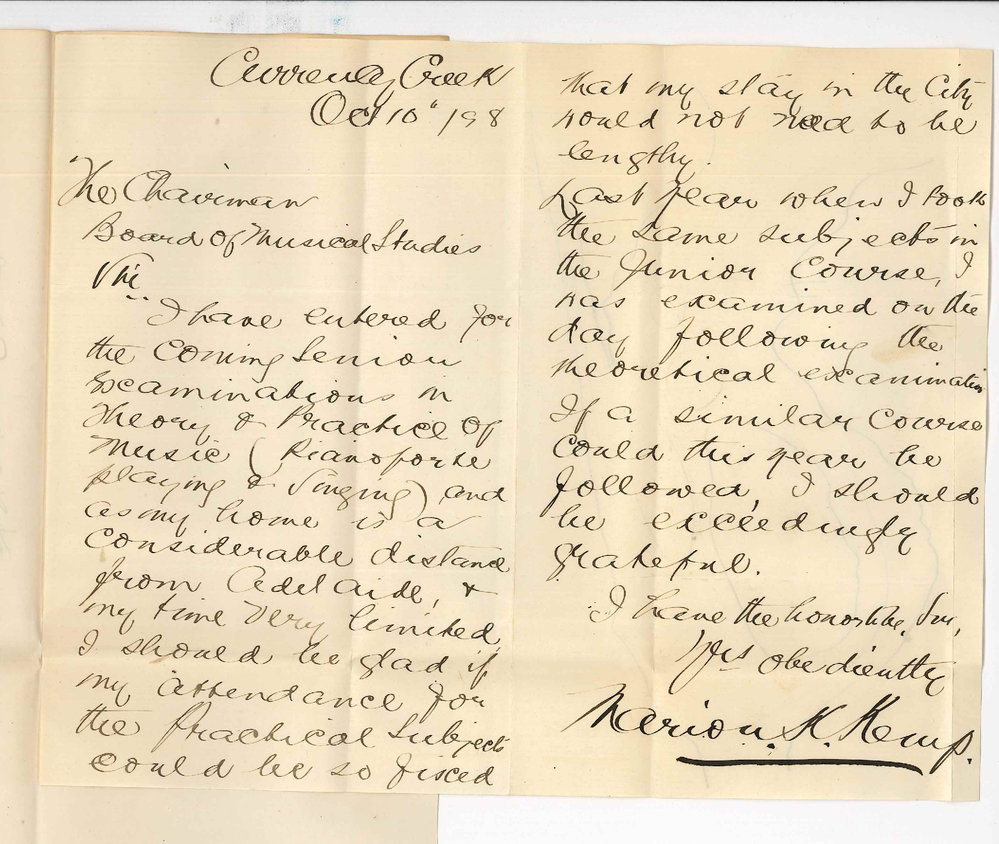 Marion Kirkwood Kemp - Currency Creek - Can she may sit for Singing the day following the Music