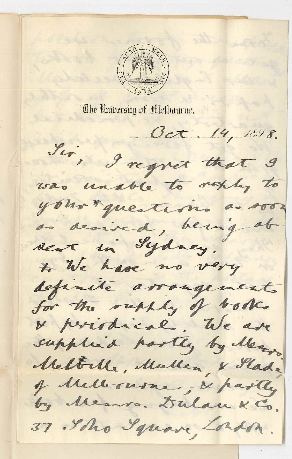 Edward Hippius Bromby - Librarian - University of Melbourne - Supply of Books and Periodicals